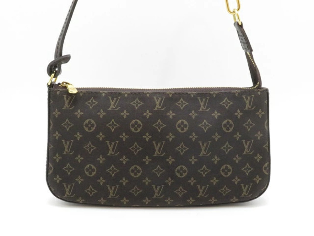 LOUIS VUITTON Pochette Accessoires Handbag Mono Lin Ebene Brown